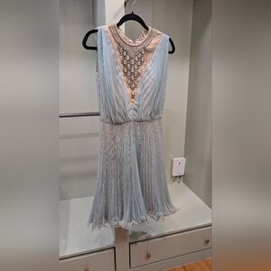 Elegant Blue Pleated Dress